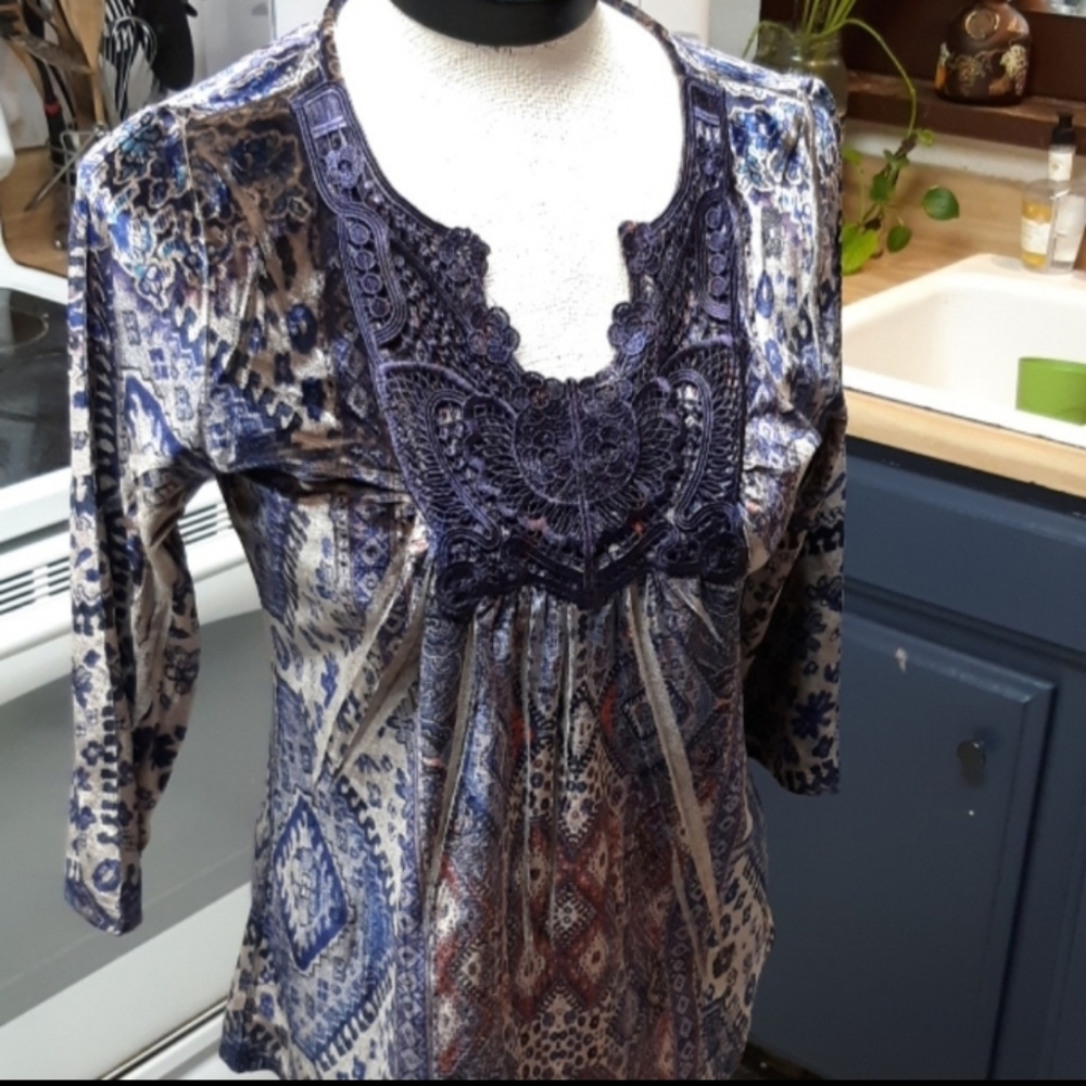 Womens Blouse Sz Small Petite Long Sleeve LIVE AND LET LIVE Top Shirt B77 Purple